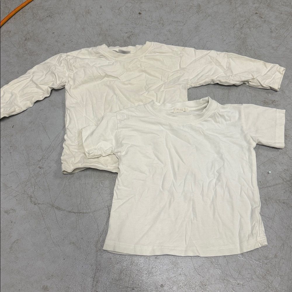 (2) Off White Ivory Short Sleeve & Long Sleeve Tees Zara and Atlas Gray 18-24 M